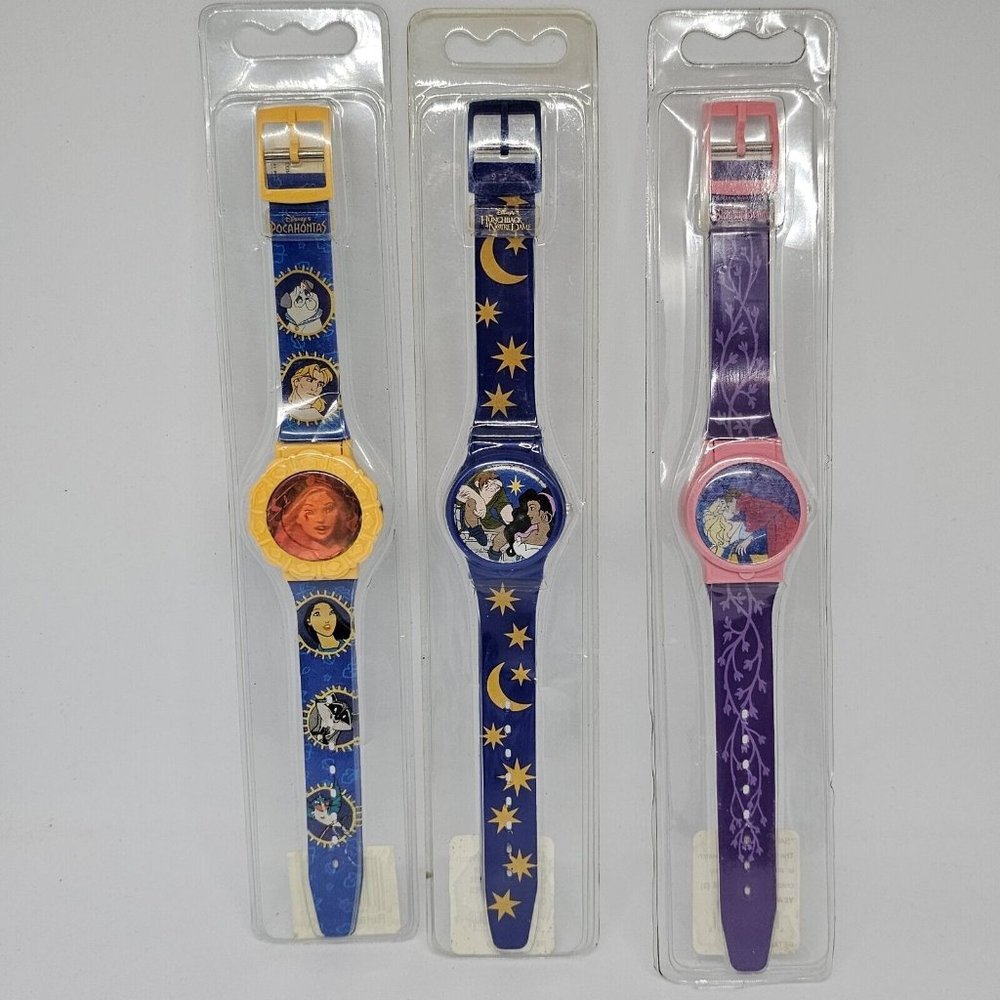 VTG Lot Of 3 Walt Disney Digital Watches SLEEPING BEAUTY POCAHONTAS NotreDame